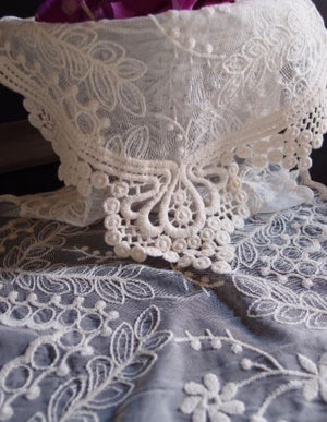 Embroidered Lace Table Runner & Chair Sash 12" x 74" Ivory