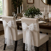 White Chantilly lace sashes tied as bows on dining chairs - thumbnail number 7