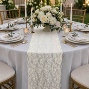 Ivory Chantilly lace runner on a round outdoor table - thumbnail number 3