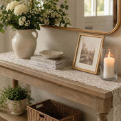 Ivory Chantilly lace runner on a wooden console table - thumbnail number 8