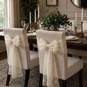 Ivory Chantilly lace sashes tied as bows on dining chairs - thumbnail number 9