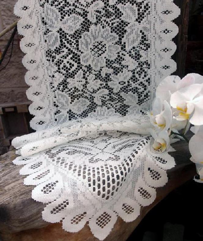 Floral Lace Table Runner Ivory 13" x 96" - thumbnail number 2