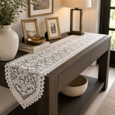 White lace table runner on a wooden console table - thumbnail number 8
