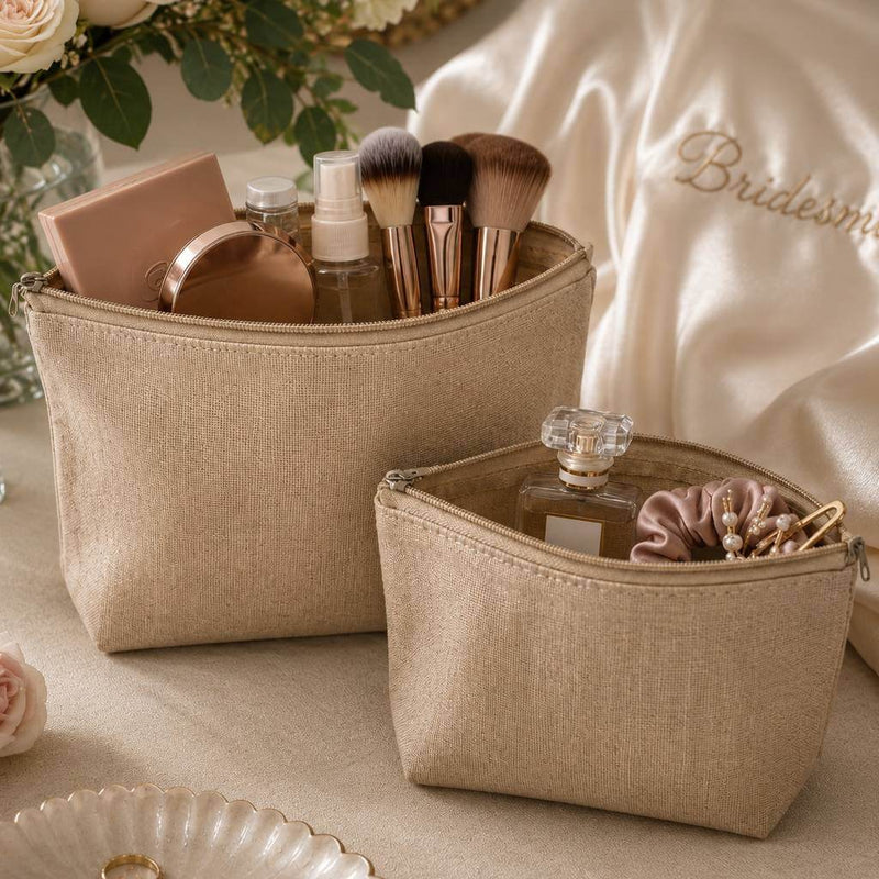 Two zippered burlap bags filled with makeup and accessories - thumbnail number 4