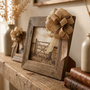 Natural burlap pull bow attached to the corner of a rustic wooden picture frame - thumbnail number 10