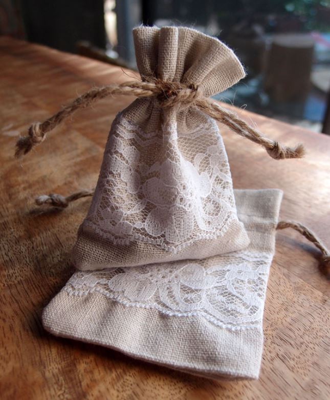 Linen and Lace Detail Favor Bags 3x4 (Set of 12) - thumbnail number 3