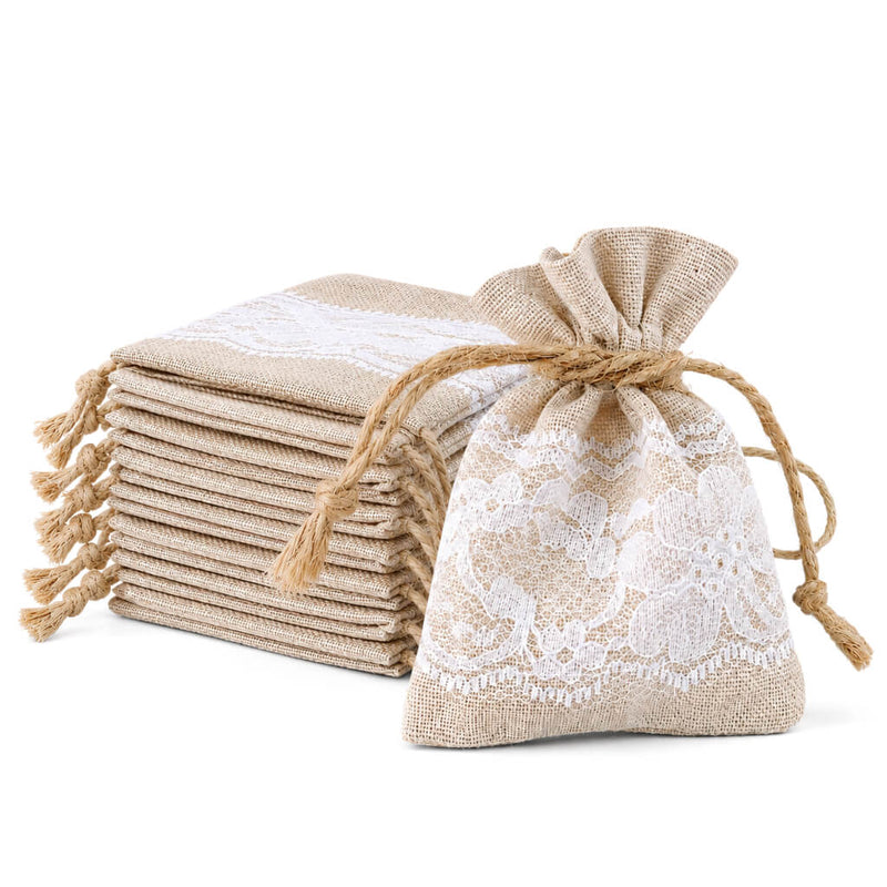 Linen and Lace Detail Favor Bags 3x4 (Set of 12) - thumbnail number 3