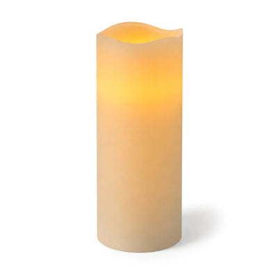 White Flameless LED Wavy Top Pillar Candle with warm glow on white background - thumbnail number 2