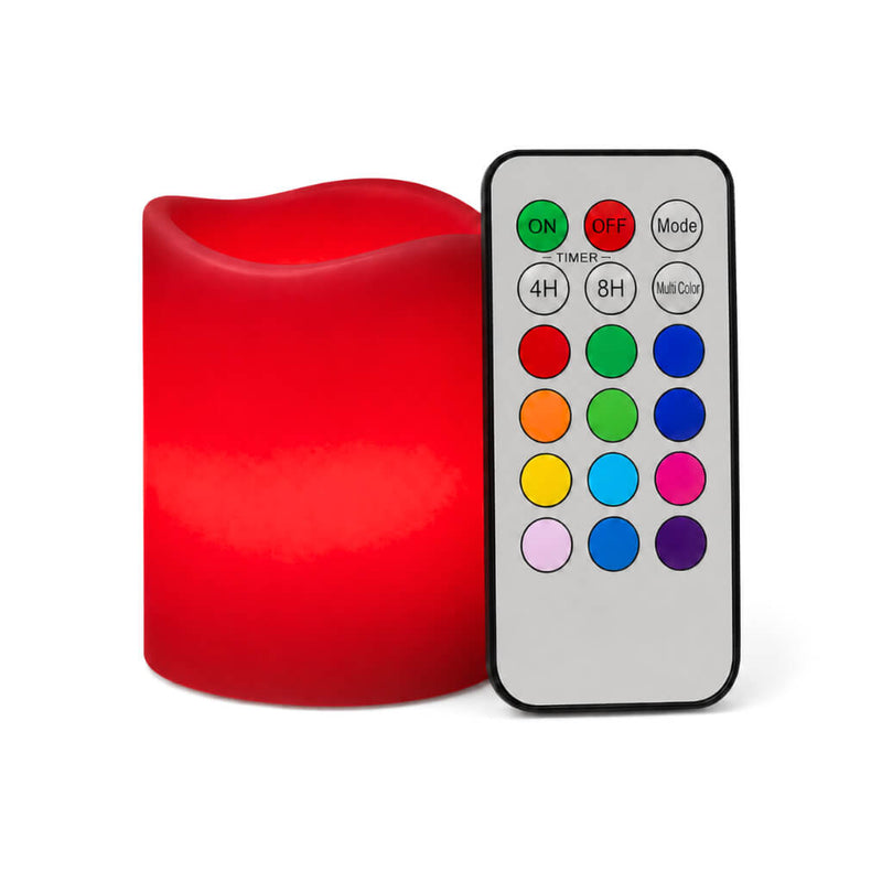 Small red LED pillar candle with remote on white background - thumbnail number 3