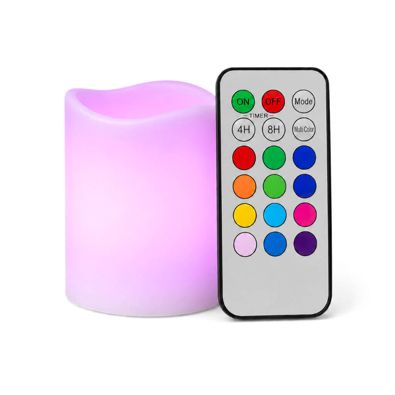 Small pink flameless pillar candle and remote on white backdrop - thumbnail number 7