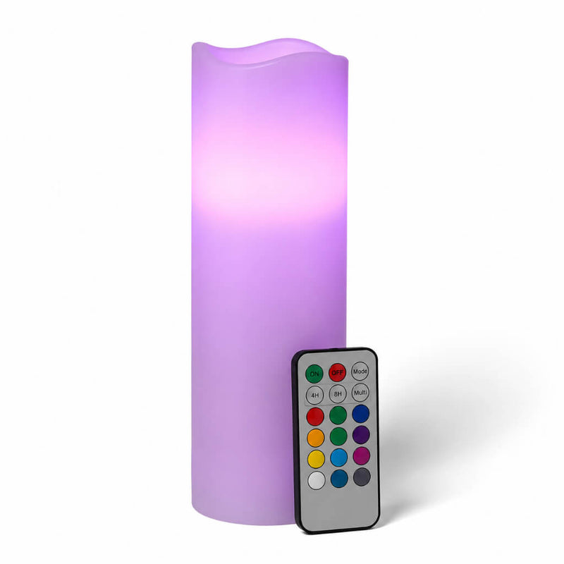 Lavender LED pillar candle with remote control on white background - thumbnail number 4