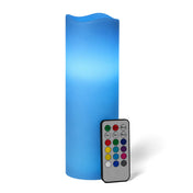 Blue flameless pillar candle and remote on clean white backdrop - thumbnail number 8