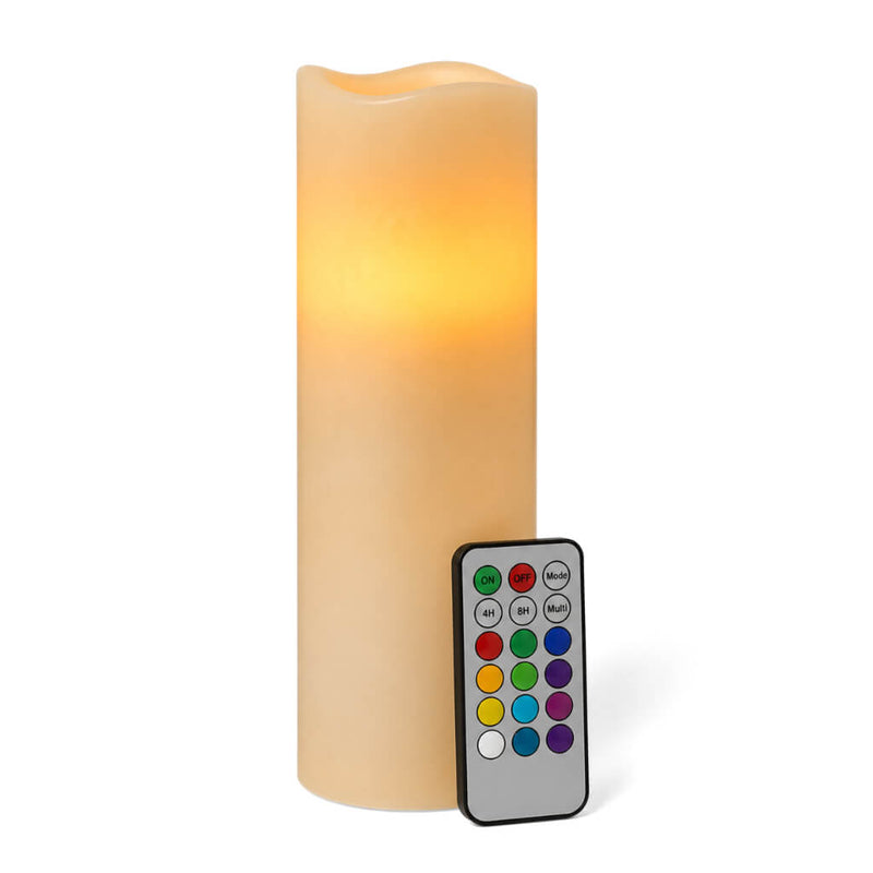 Glowing orange LED candle with remote on white background - thumbnail number 6