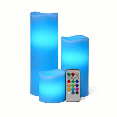 Blue battery-operated pillar candles in three sizes with remote - thumbnail number 7