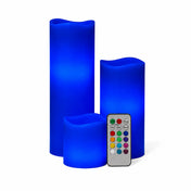 Assorted royal blue flameless pillar candles and remote on white backdrop - thumbnail number 9