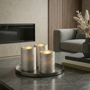 Silver Metallic Wavy Top LED Candle on modern living room tabletop - thumbnail number 7