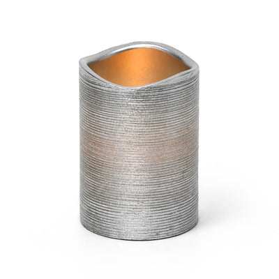 Silver Metallic Wavy Top LED Candle with warm glow on white background - thumbnail number 2