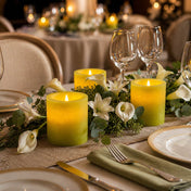 Elegant tablescape with green LED votive candles and white flowers - thumbnail number 3
