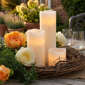 Natural grapevine wreath with LED candles, white and orange roses, and greenery as a centerpiece - thumbnail number 9
