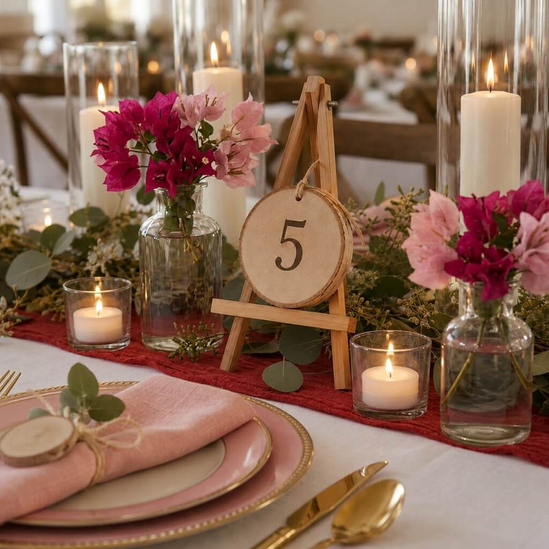 Birch Round Hanging Tags Natural used as a table number sign on an easel at a wedding - thumbnail number 5