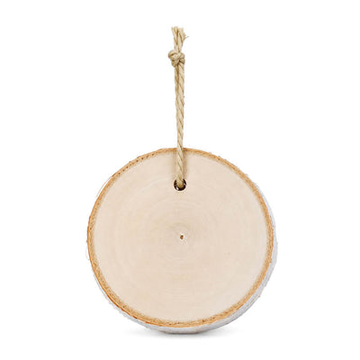 Birch Round Hanging Tags Natural hanging from jute twine on a plain white background - thumbnail number 2