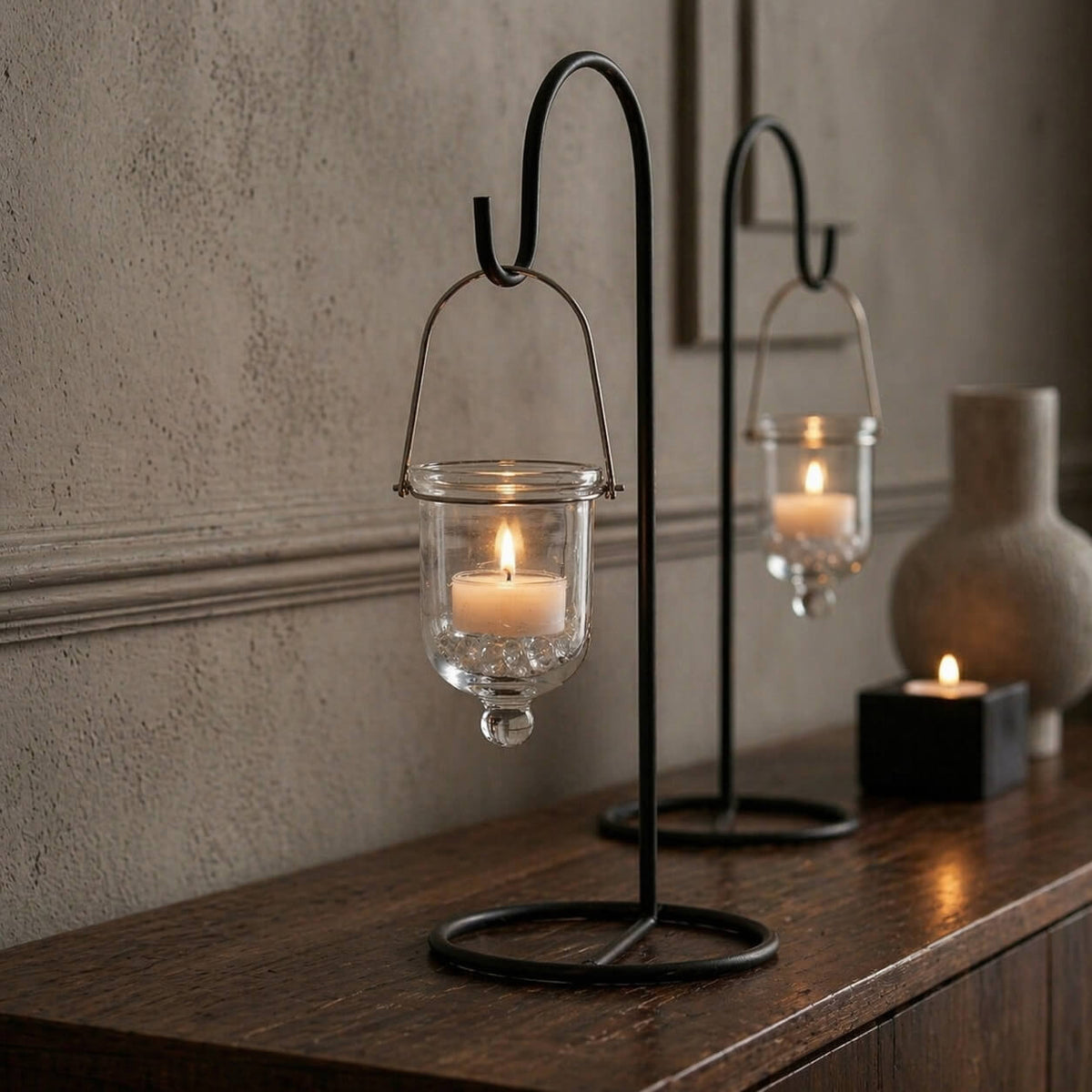 Mini Hanging Glass Tealight Candle Holder w/Wire Hanger 3" Set of 6