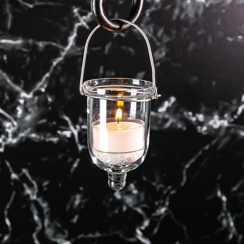 Hanging Glass Tealight Candle Holder w/Wire Hanger 3"