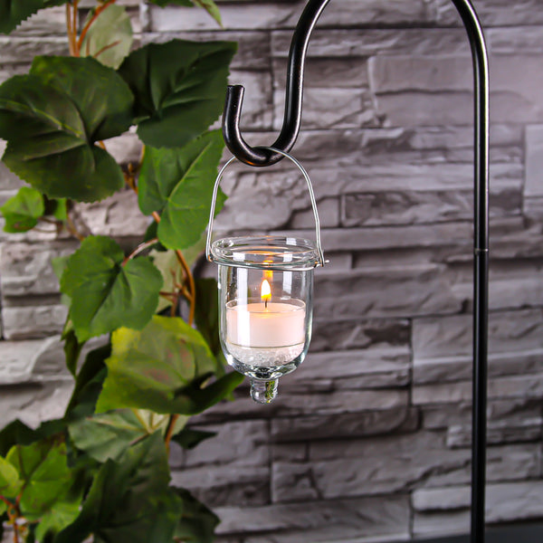 5 Hanging Glass Tea Light Candle Holder, Double Hooks