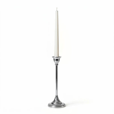 White candle in a 9" Taper Candlestick Silver on a white background - thumbnail number 2