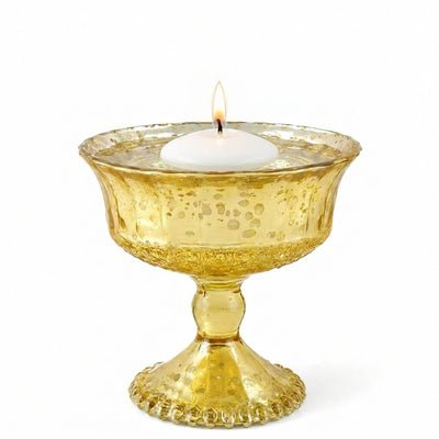 Gold Mercury Glass Compote with a lit floating candle - thumbnail number 4