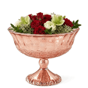 7" x 5.25" Mercury Glass Compote in Rose Gold filled with a red and white floral arrangement - thumbnail number 2