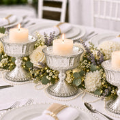 4.75" Silver Mercury Glass Compotes with lit candles on a tablescape - thumbnail number 7