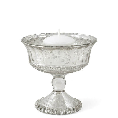 4.75" Silver Mercury Glass Compote with a floating white candle - thumbnail number 2
