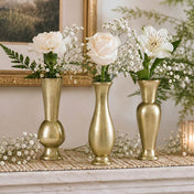 Henna Budvases filled with white roses and purple lavender on a rustic wedding table - thumbnail number 8