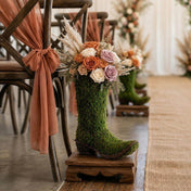 Natural preserved moss cowboy boot topiary pot decorated with rustic flowers - thumbnail number 5