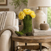 Natural preserved moss cowboy boot topiary pot styled on a side table - thumbnail number 7