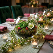 Bubble vase terrariums with flowers and candles as a dining table centerpiece - thumbnail number 6