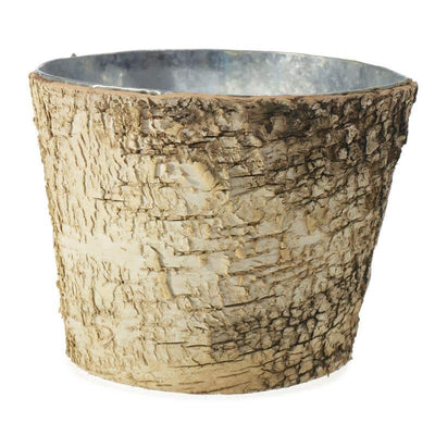 Natural Birch Bark Covered Zinc Planter Pot Vase 7" x 6" - thumbnail number 2