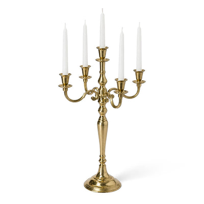 25-inch gold candelabra with five white taper candles on a white background - thumbnail number 2