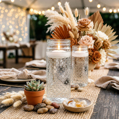 Floating candles in the Hobnail Mason Jar Vase on a boho southwestern tablescape - thumbnail number 4