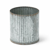 3"x3" corrugated zinc vase with a rustic, weathered metal finish on a white background - thumbnail number 1