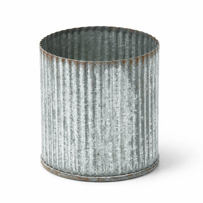 3"x3" corrugated zinc vase with a rustic, weathered metal finish on a white background - thumbnail number 1