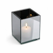 Square mirrored candle holder with a glowing white votive on a white background - thumbnail number 3