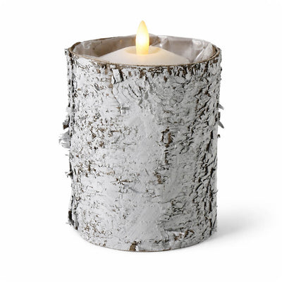 4.75x6" Whitewashed Birch Bark Vase holding a LED pillar candle - thumbnail number 3