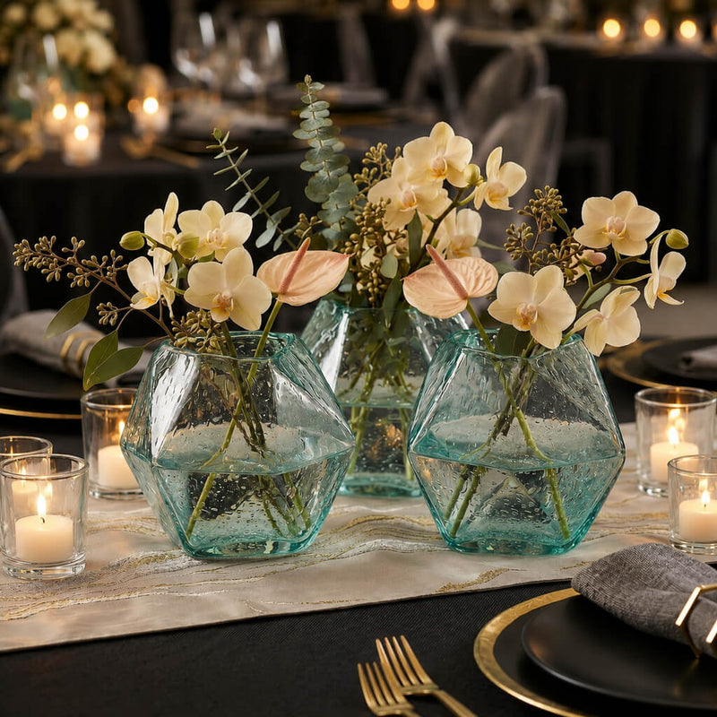 A 6.5" geo glass bud vase with air plants on a marble surface - thumbnail number 5