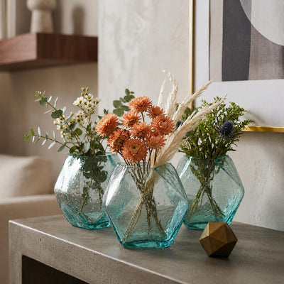 A 6.5" geo glass bud vase with white flowers and greenery on a marble surface - thumbnail number 6