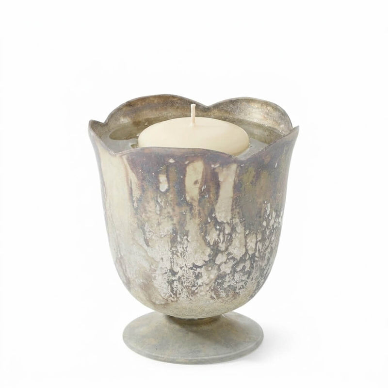 A Marbled 4.75" x 5" vase filled with water and a floating candle - thumbnail number 3