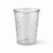 Clear glass Hobnail Candle Holder with a beaded textured surface against a white studio backdrop - thumbnail number 1