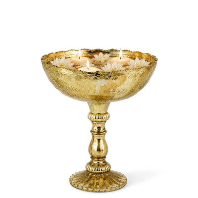 Gold Desiray Glass Compote bowl with floating white flowers and tea light candles - thumbnail number 5