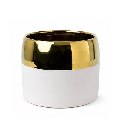 White and Gold Ceramic Claire Vase & Pot 7.5" x 6.25"